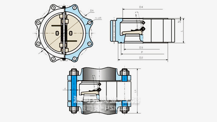 高压卡箍双瓣式止回阀结构图