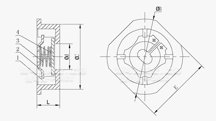 对夹升降式止回阀尺寸图