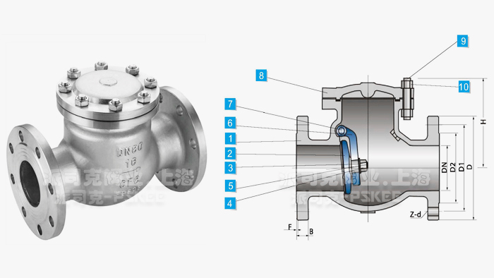 美标法兰旋启式止回阀结构图