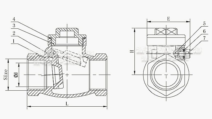 旋启式丝扣止回阀尺寸图