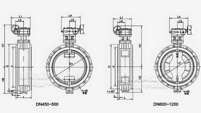 法兰式双偏心蝶阀尺寸图