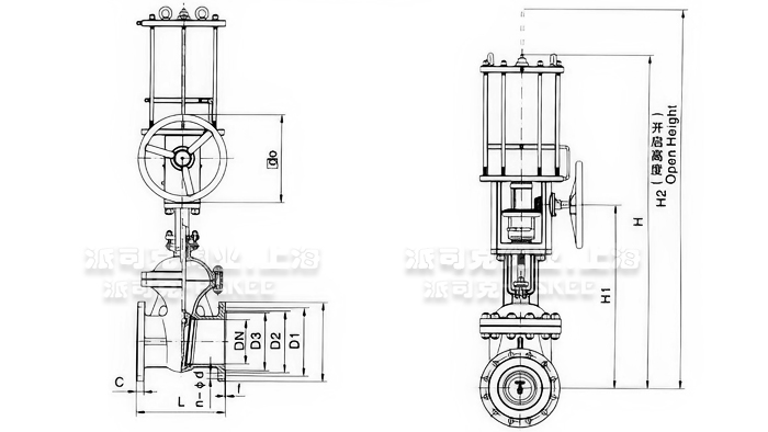 气动法兰闸阀结构图