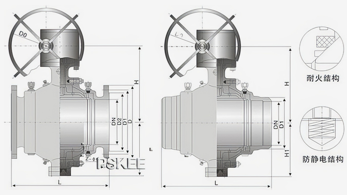 蜗轮固定式球阀结构图