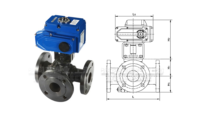 电动三通法兰球阀尺寸图