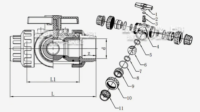 塑料三通球阀尺寸表