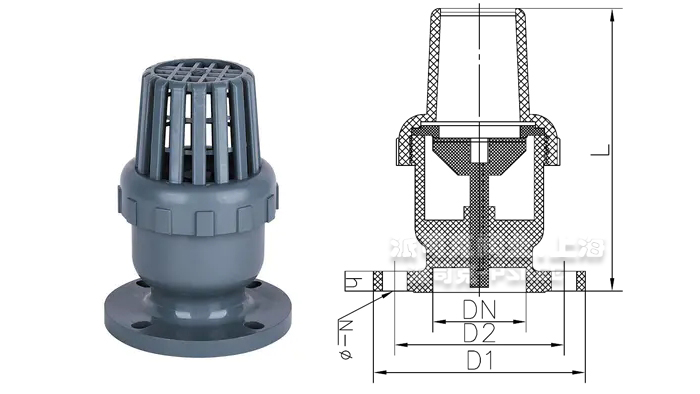 水泵塑料底阀尺寸图