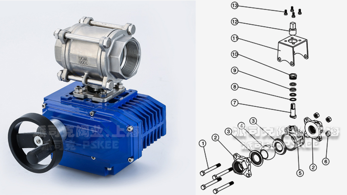 电动螺纹球阀零部件图