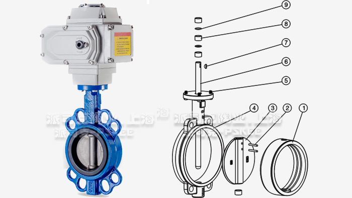 电动对夹蝶阀零部件图