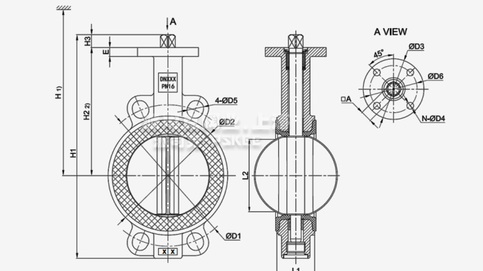 西门子对夹电动蝶阀尺寸图