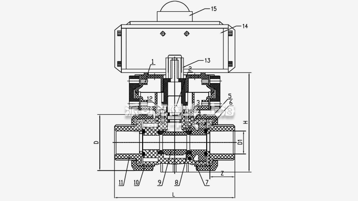 PPH气动球阀尺寸图
