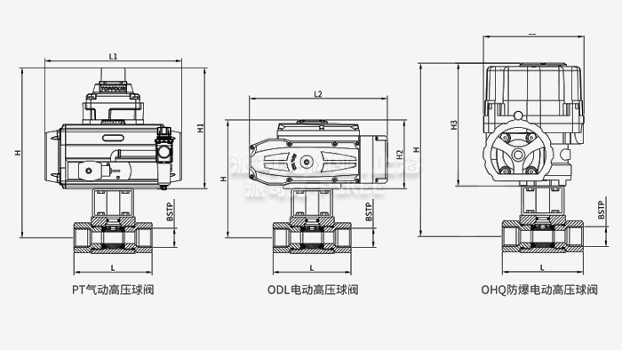 防爆电动天然气螺纹球阀尺寸图